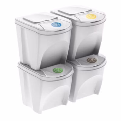 WELLHOME Lot de 4 poubelles-poubelles de recyclage, blanc cassé, 4 x 25 L