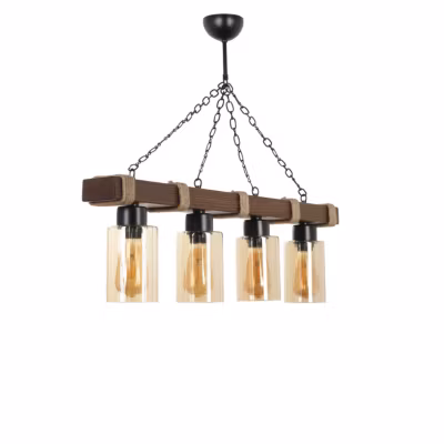 Suspension filaire 4 lampes bois et métal SAPHIA