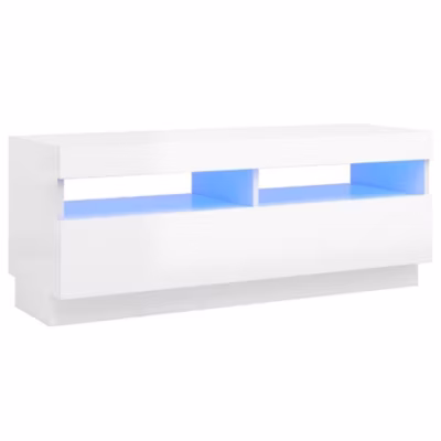 Prolenta Premium –  Meuble TV avec lumières LED blanc brillant 100x35x40 cm