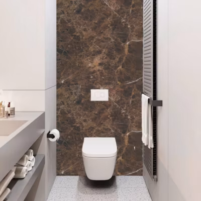 Panneau d&rsquo;Habillage WC suspendu  – 120×120 cm  – Ep. 4mm – Effet Marbre Marron – EMPERADOR KOBERTIN