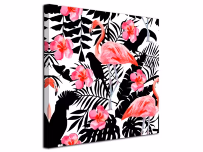 DECLINA, Tableau toile imprimée Vintage, Tableau toile déco flamant rose et perroquet, 50×50 cm