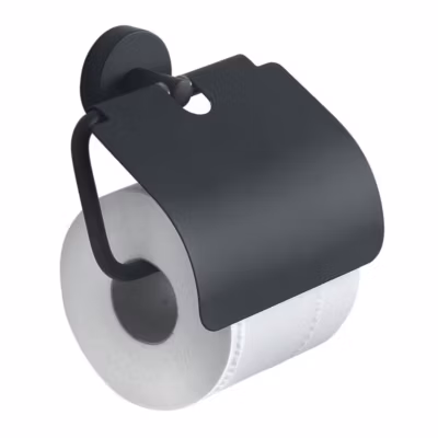 Porte-Rouleau De Papier Toilette Couvert En Acier Inoxydable Noir Mat Fixation Murale Violetta