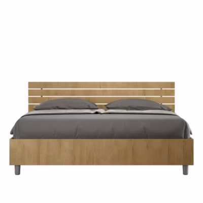 Lit double coffre avec relevage 160×190 cm, tête de lit inclinée avec lattes en chêne Ankel