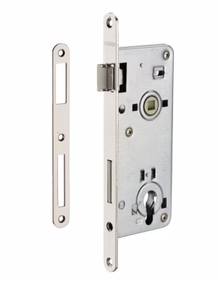 Boitier de serrure encastrable à cylindre pour porte d&rsquo;entrée, axe 50mm, bouts ronds, zingué – THIRARD
