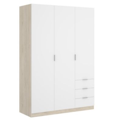 Armoire placard meuble de rangement coloris naturel/blanc – Longueur 121 x Profondeur 52 x Hauteur 184 cm