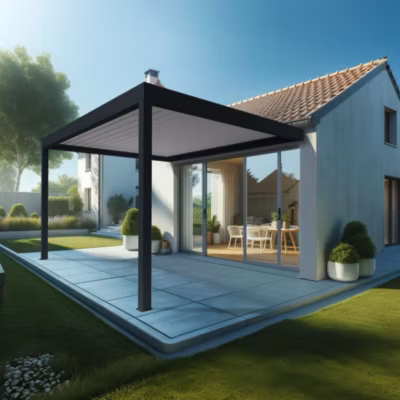 Pergola Bioclimatique AVANOA 3,50×3,563 M Vérin à Télécommande (Gris anthracite / Blanc)