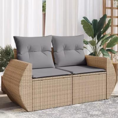 vidaXL Canapé de jardin avec coussins 2 places beige résine tressée 366095