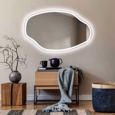 Miroir asymétrique avec LED Illumination Salle de Bain (74x54cm) Lumineux Miroir avec Éclairage, Blanc Froid 7000K