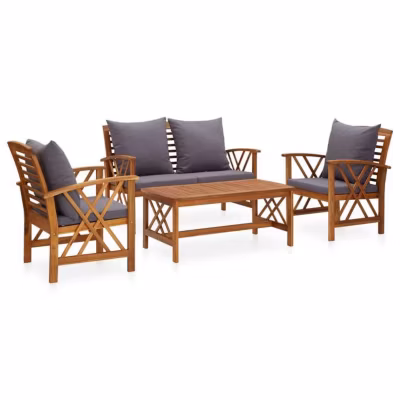 vidaXL Salon de Jardin 4 pcs avec Coussins Mobilier de Patio Meubles de Terrasse Mobilier de Jardin Meubles d&rsquo;Extérieur Bois 30579