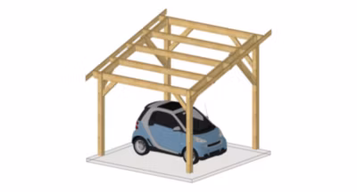 Carport monopente 450cm x 450cm Bois DOUGLAS Français label PEFC (Charpente – Auvent – Abri voiture) surface 21 m²