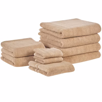 Lot de 9 serviettes MITIARO Tissu éponge Beige sable