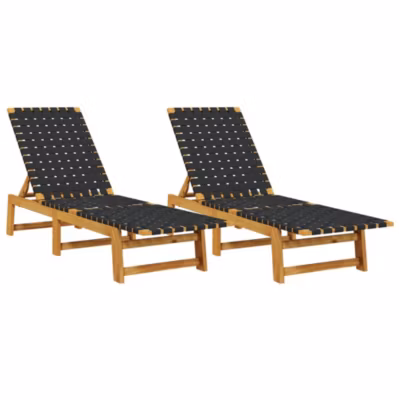 Chaises longues lot de 2 noir bois d&rsquo;acacia solide et tissu vidaXL