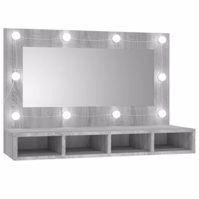 Armoire Murale à miroir LED, Armoire de Toilette, Meuble Salle de Bain Sonoma gris 90×31,5×62 cm