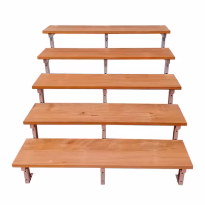 Escalier en acier BALI, 5 marches en bois exotique Bangkirai, Hauteur 88 cm et largeur 160 cm