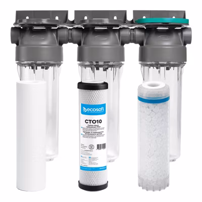 Filtre à eau triple 9&prime; 3/4 + Pack protection complète filtration sous évier connexion 3/4&prime;