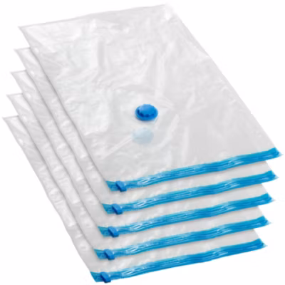 Lot de 5 sacs sous-vide avec une valve simple d&rsquo;entrée et de sortie blanc transparent
