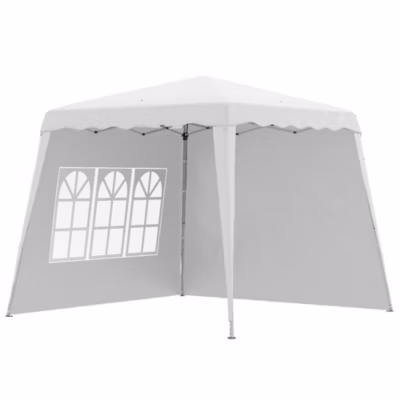 Pavillon pliable 2.4×2.4m, avec parois ajustables, pour jardin, blanc, avec protection UV