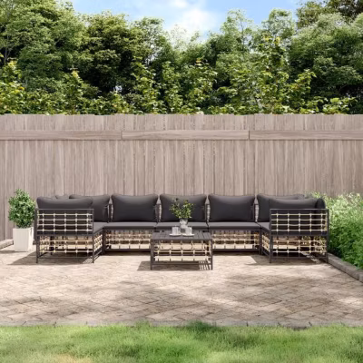vidaXL Salon de jardin 8 pcs avec coussins anthracite résine tressée, ensemble de salon, ensemble de salon d&rsquo;extérieur, 3186803