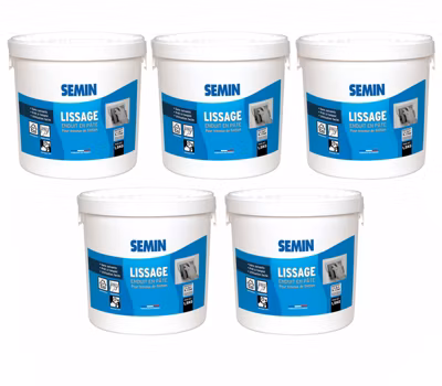 Enduit de Lissage en Pâte pour Murs et Plafonds Semin, Intérieur, Seau de 1,5 kg (lot de 5)