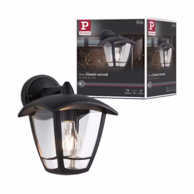 Applique d&rsquo;extérieur Classic Curved IP44 164×225 mm max. 12W 230V Clair, Noir Matière plastique