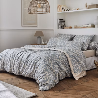 Parure de lit 140×200 cm 50×70 cm percale de coton LISON Gris 2 pièces
