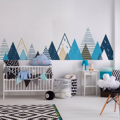 Stickers muraux enfants – Décoration chambre bébé – Autocollant Sticker mural géant enfant montagnes scandinaves TIPIKA – 40x65cm