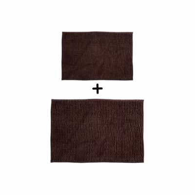Lot de 2 Tapis de bain Microfibre CHENILLE Marron 40×60 et 60x90cm MSV