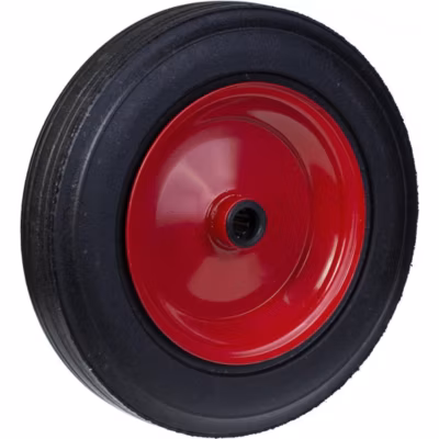 Roue de 400 mm avec revêtement en caoutchouc noir sur un moyeu en acier embouti