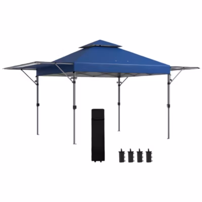 Tonnelle pop-up de jardin barnum pliant 5 x 3 m – sac à de transport à roulettes inclus – acier oxford bleu