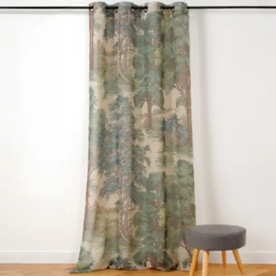 Voilage en lin à motif forêt (150×250 cm – Vert)