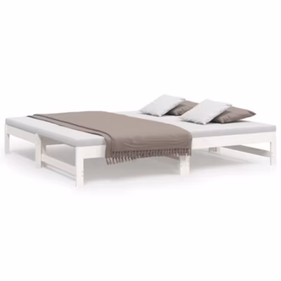 Lit adulte, Lit coulissant, Lit extensible sans matelas blanc 2x(90×190) cm