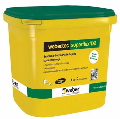 Mortier d&rsquo;étanchéité sous carrelage WEBERTEC SUPERFLEX D2 – Seau de 24 Kg