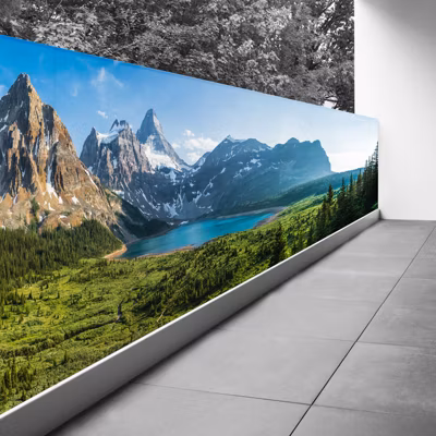 Brise vue Trompe l&rsquo;oeil – 90×315 cm – Vue sur lac et montagnes 3617689696478