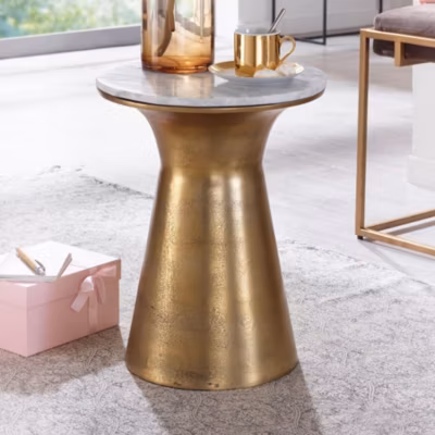 Table d&rsquo;appoint Marbre Véritable Ronde 35x35x45 cm Petite Table de Salon FineBuy