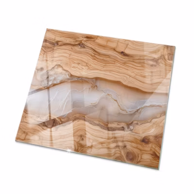Dessus de table en verre trempé Wallfluent 60×60 cm Bois naturel avec résine