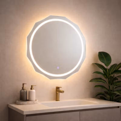 Miroir Avec Bord Facetté 75Cm Et Led Intégrées
