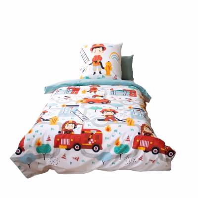 Parure de lit enfant 100% coton adouci motif pompier