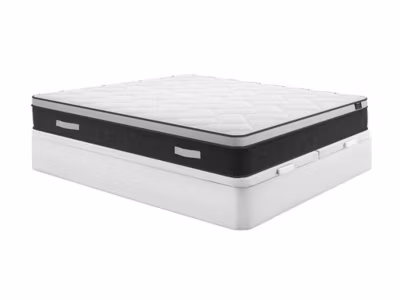 Ensemble 180 x 200 cm sommier coffre blanc + matelas hybride ressorts ensachés et mémoire de forme ép.25cm – ASTRIA Art Collection