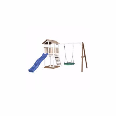 AXI Beach Tower avec balancoire nid Marron Blanc Bleu Toboggan