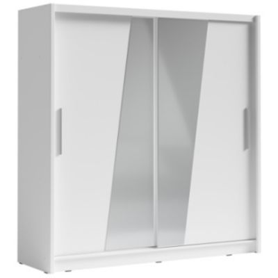 Armoire 2 portes coulissantes avec miroir oblique 205 cm – blanc – Collection BAHIA
