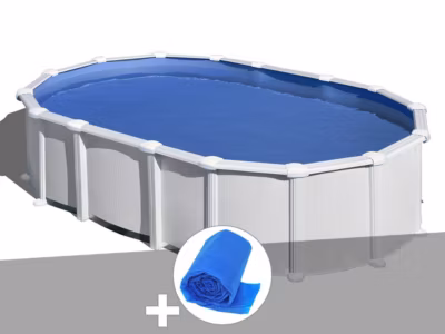 Kit piscine acier blanc Gré Haïti ovale 9,20 x 5,05 x 1,32 m + Bâche à bulles