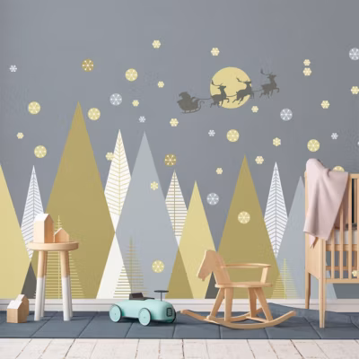 Stickers Noël montagnes scandinaves féériques 90 x 135 cm
