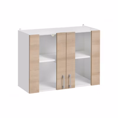 Cuisineandcie – Meuble haut de cuisine Eco Chene Naturel 2 portes vitrées L 80 cm