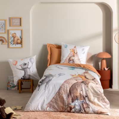 Housse de couette animaux de la fôret (140×200 cm – Tabac)