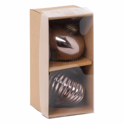 Boules de Noël « Marron glacé » lot de 2 en verre D8cm  – Atmosphera