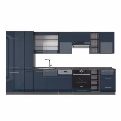 Vicco Armoires de cuisine  Bleu foncé brillant/Anthracite 355cm sans PT