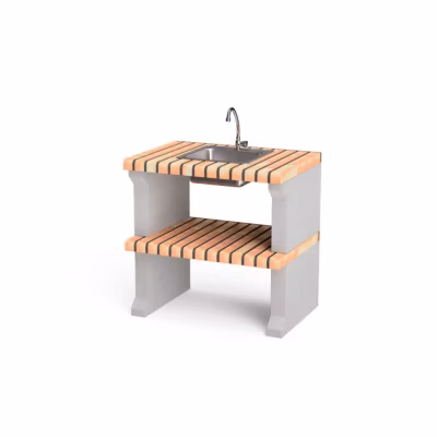MOVELAR – Tréteau latéral évier robinet Alcoa Plus XL (orange – 86,5x58x58) pour Barbecue Béton – Extérieur