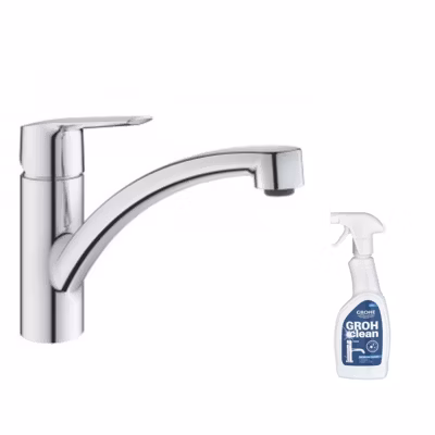 Robinet de cuisine monocommande bec bas GROHE Start 2021 + nettoyant GrohClean