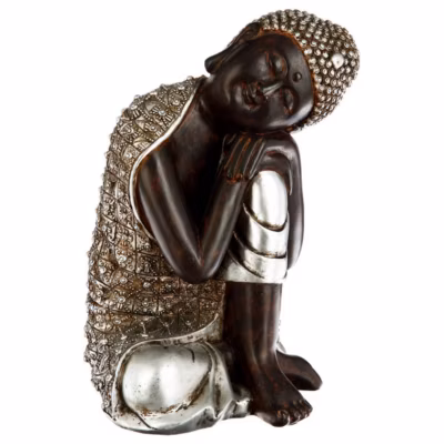 Statuette Bouddha assis – résine H28 cm – Multicolore- Atmosphera