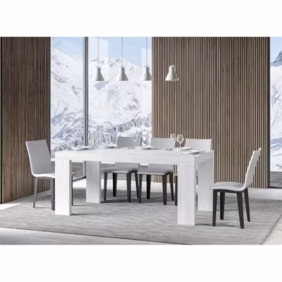 Table rectangulaire extensible 6 à 12 personnes L 180 à 284 cm blanche Ribo 2 pieds
